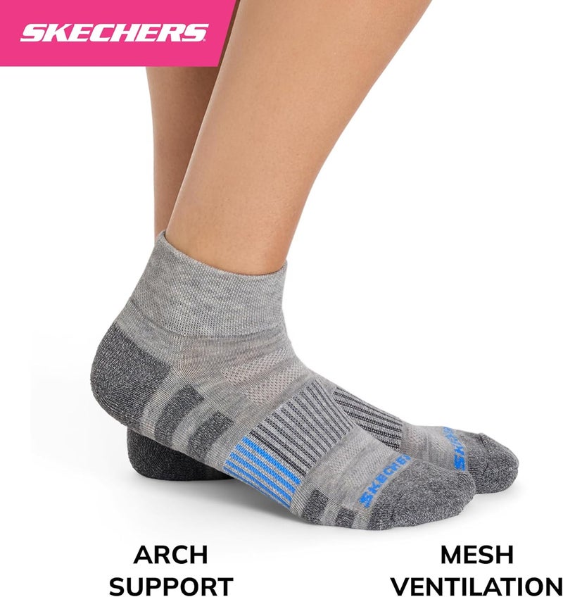 SKECHERS جوارب نسائية عالية الربع من مجموعة العمل 8 قطع، مع وسادة إضافية وتهوية شبكية - Image 3